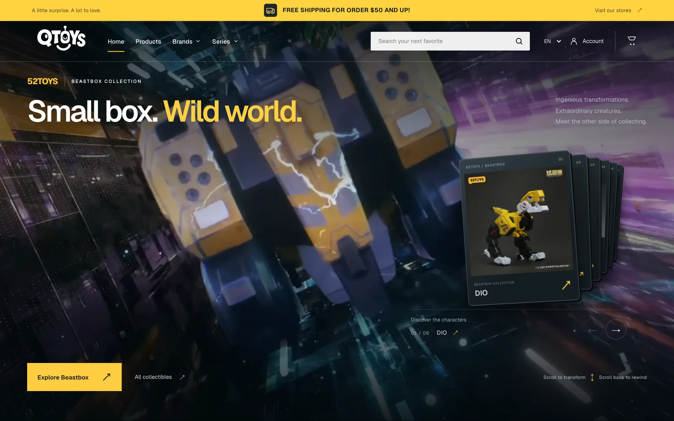 QTOYS desktop website — collectibles & commerce