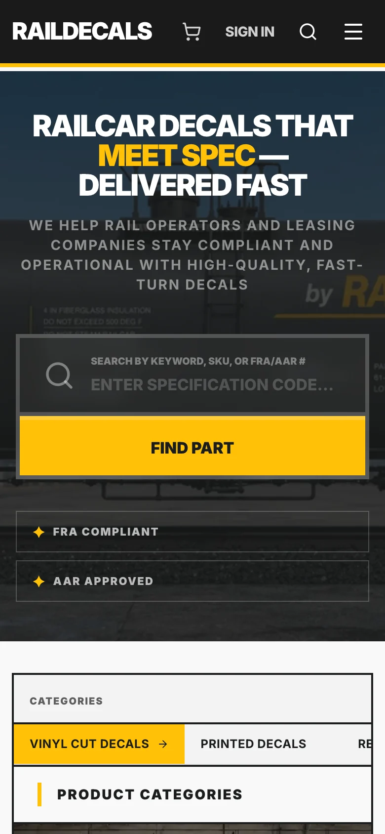 Rail Decals mobile website