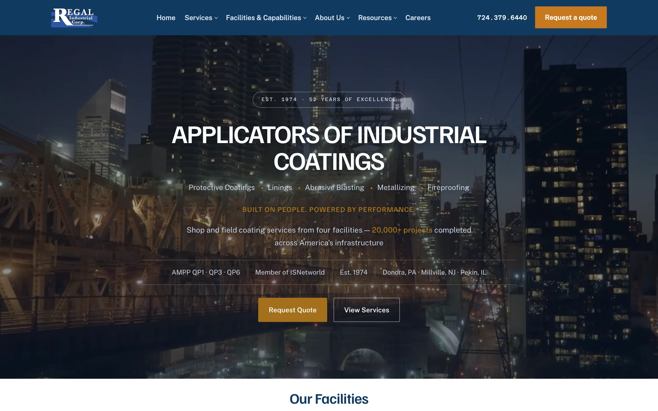 Regal Industrial desktop website — industrial services